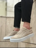ET0104 Bağcıklı Krem Süet Beyaz Taban Spor Klasik Erkek Ayakkabı thumbnail 4