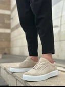 ET0104 Bağcıklı Krem Süet Beyaz Taban Spor Klasik Erkek Ayakkabı thumbnail 3