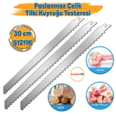 Tilki Kuyruğu Kurban Et Kemik Kesme 3'lü Testeresi Çelik Bıçak Buz Kesme Bıçağı Ağzı Ucu 30 cm - 1