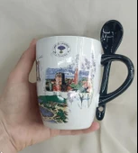 Bardak Kupa Kaşıklı Kulplu Seramik Türkiye Yazılı Meşrubat Su Kahve Bardağı 340 ml Antalya Görselli - 2