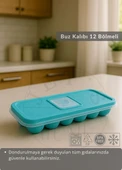 12 Bölmeli Buz Kalıbı Esnek Silikon Buz Küpü BPA FREE Kare Bas Parmak Buzluk Çapı 3,5 cm Mavi thumbnail 1