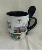 Bardak Kupa Kaşıklı Kulplu Seramik Türkiye Yazılı Meşrubat Su Kahve Bardağı 340 ml Antalya Görselli - 4