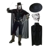 V For Vendetta Maskesi Şapkası ve Pelerin Kostüm Seti Yetişkin Boy - 1