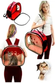 Ksburda Pati Desen Kedi Köpek Sırt Kol Ve Omuzda Taşınabilir Evcil Hayvan Taşıma Çanta Kırmızı - 1