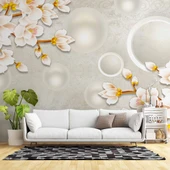 3D Soft Pembe Çiçek Duvar Kağıdı Baskı thumbnail 1