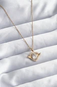 316L Çelik Gold Renk Zincir Zirkon Taşlı Kalp Model Kadın Kolye - TJ-BKO8005 - 1