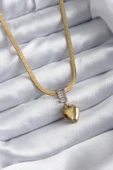 316L Çelik Gold Renk İtalyan Zincir Model Kalp Figür Nazar Boncuk Detay Kadın Kolye - TJ-BKO7925 - 1