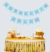 Hoşgeldin Oğlum Mavi Üzeri Gümüş Yeni Doğan Bebek Doğum Süsü Afiş Bayrak Flama 2.2 Metre - 1