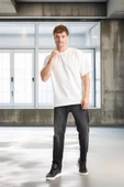 İki İplik Kumaş Pamuklu Bisiklet Yaka Basic Oversize Erkek T-Shirt - Ekru - 3