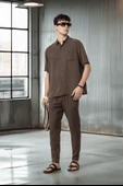 Bağcıklı & Fermuarlı Doğal Dokulu Pamuk Erkek Pantolon - Kahve - 6