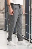 Önü Çift Pileli Fermuarlı Beli Lastikli Jogger Erkek Pantolon - Füme - 4