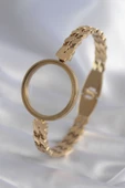 316L Çelik Gold Renk Arpa İşleme Açılabilir Fanus Model Kadın Kelepçe - TJ-BB5911 - 1