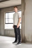 İki İplik Kumaş Pamuklu Bisiklet Yaka Basic Oversize Erkek T-Shirt - Mineral Gri - 4