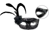 Siyah Renk Yandan Tüylü Güllü Gümüş Taşlı Pullu Maske 20x22 cm - 1