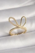Gold Renk Zirkon Taşlı Düğüm Model Kadın Yüzük - TJ-BYK3085 - 1