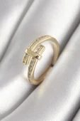 Pirinç Gold Renk Zirkon Taşlı Kadın Yüzük - TJ-BYK3080 - 1