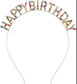 Rengarenk Kristal Taşlı Ekstra Lüks Gümüş Kaplama Happy Birthday Taç 16x17 cm - 1