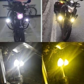 Motosiklet Sis Farı 2 ADET Delici Yüksek Parlak Beyaz Sarı Çift Renk Spot Led Far - 8
