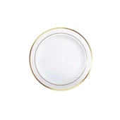 Plastik Gold Renk İşlemeli Beyaz Tabak 19 cm - 6 Adet - 1