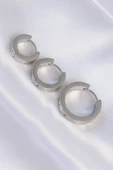 316L Çelik Gümüş Renk Zirkon Taşlı Model 3lü Halka Küpe - TJ-BKP9008 - 2