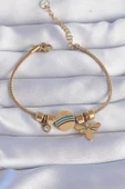 316L Çelik Gold Renk Zirkon Taşlı Gökkuşağı Tasarımlı Yusufçuk Bileklik - TJ-BB6204 - 1