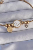 316L Çelik Gold Renk Zirkon Taşlı Mineli Satürn Tasarımlı Bileklik - TJ-BB6200 - 2