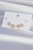 Pirinç Gold Renk Zirkon Taşlı Damla Model Küpe Seti - TJ-BKP9321 - 2