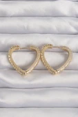 Pirinç Gold Renk Zirkon Taşlı Motifli Kalp Küpe - TJ-BKP9285 - 1