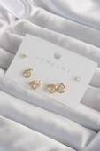 Pirinç Gold Renk Zirkon Taşlı Damla Model Küpe Seti - TJ-BKP9321 - 1