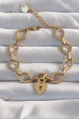 316L Çelik Gold Renk Kalp Model Zincir Bileklik - TJ-BB6228 - 1