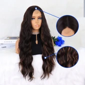 Kahverengi Karamel Işıltılı Su Dalgalı Fiber Sentetik Tül Peruk - 4