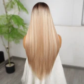 Kumral Beyaz Platin Ombreli ve Röfleli Fiber Sentetik Tül Peruk - 5