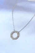316L Çelik Özel Seri   Gümüş Renk  Zirkon Taşlı Gold Detay Xoxo Kadın Kolye - 2