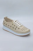 Kadın Hakiki Deri Bej Delikli Günlük Casual Ayakkabı - ZK-00 - 2