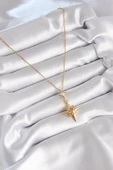 316L Çelik Özel Seri   Gold Renk Zirkon Taşlı Kutup Yıldızı Model Kadın Kolye - 2