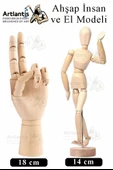 Ahşap İnsan Modeli 14 cm ve El Modeli 18 cm 1 Paket Hareketli İnsan ve El Manken Maketi Esnek Çizim Modeli - 1