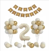 2 YAŞ KRAFT TEMA GOLD ,BEYAZ, KUM BALON+ BANER SETİ - 1