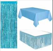 MAVİ MASA ÖRTÜSÜ VE MAVİ MASA ETEĞİ, MAVİ ARKA FON PERDE thumbnail 1
