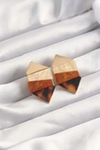Pirinç Bej Kahve Renkli Desenli Geometrik Küpe - 2