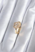 Pirinç Gold Renk Zirkon Taşlı Kalp Charm Model Kadın Yüzük - TJ-BYK2863 - 1