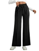 Kadın Siyah Bol Paçalı Çimalı Eşofman Altı BGL-ST04627 thumbnail 2