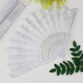 12 li Beyaz Plastik Kumaş Yelpaze - 1