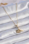 316L Çelik Gold Renk Kalp Detay Mektup Figür Charm Model Kadın Kolye - TJ-BKO9314 - 2