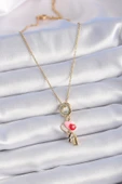 316L Çelik Gold Renk Renkli Kalp Figür Charm Model Kadın Kolye - TJ-BKO9320 - 2