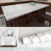 Beyaz Mermer Desenli Yapışkanlı Tezgah Folyosu 3 Mt X 60 Cm - 1