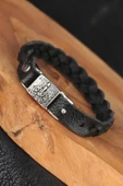 Siyah Örgü Model Deri Erkek Bileklik - 1