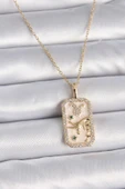 316L Çelik Gold Renk Zincir Boğa Burcu Zirkon Taşlı Kadın Kolye - TJ-BKO9466 - 1