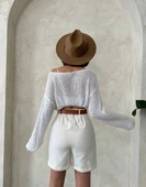 Gabardin kumaş şort - 5