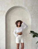 Gabardin kumaş şort - 3