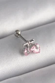 316L Çelik Gümüş Renk Pembe Zirkon Taşlı Kalp Tragus Piercing - TJ-PR1235 - 1
